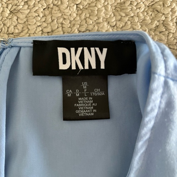 DKNY Light Blue Satin Puff Sleeve Blouse - Picture 4 of 5